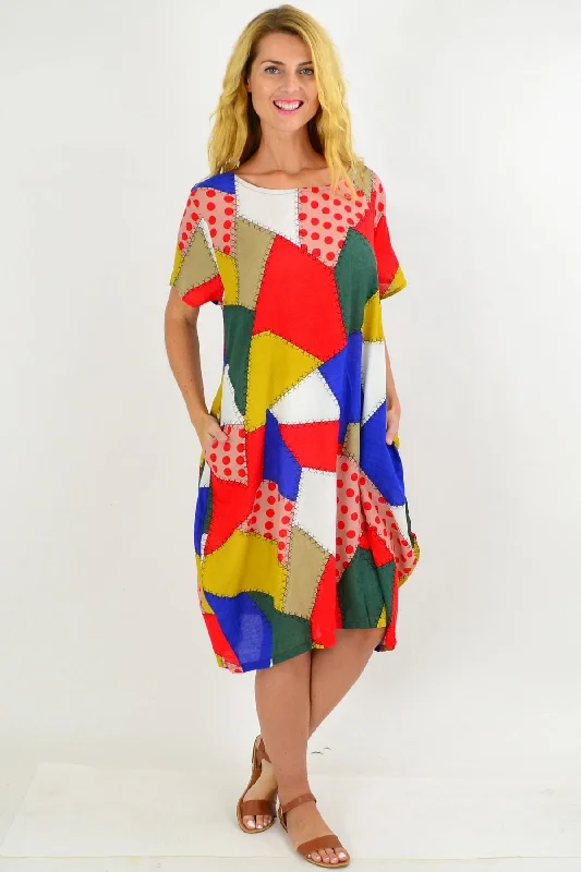 Women's Evening Wear Outfit Colourful Patch Pattern Tunic Dress