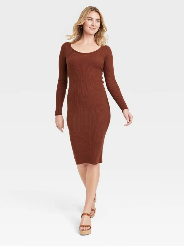 Women's Work Outfit For The Office Women's Ribbed Dress,Brown