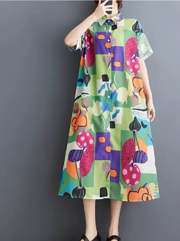 Stylish Outerwear Clothes For Women Women's Stylish Colorful Side Pockets Printed A-Line Dress