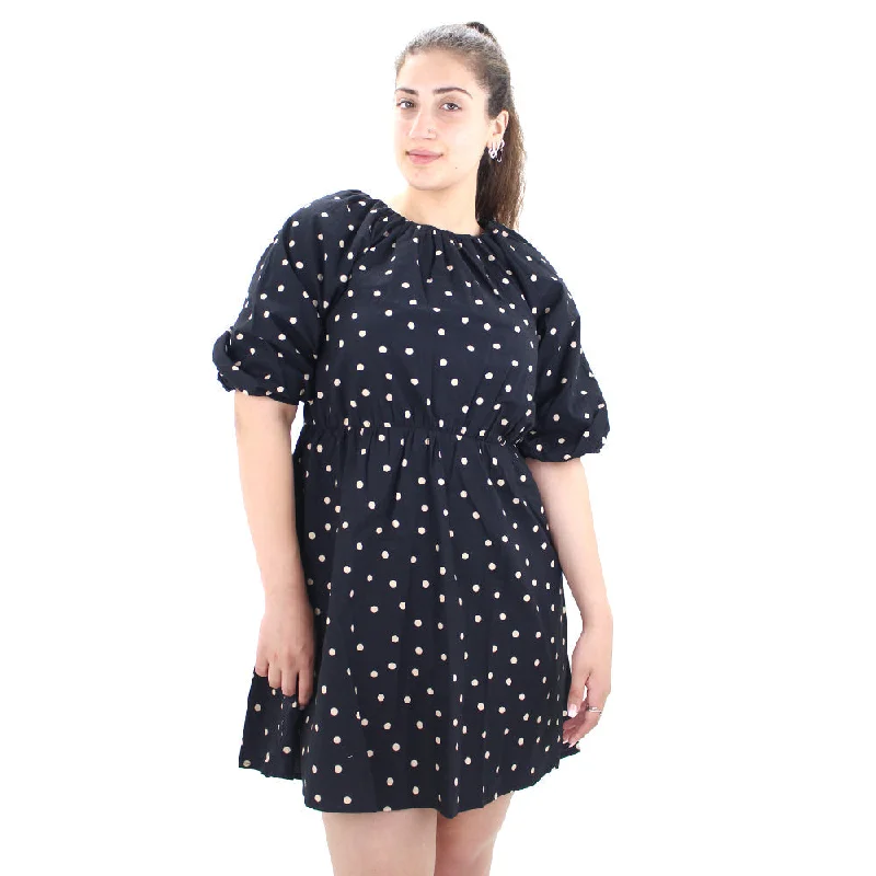 Chic Women's Outfit Ideas Women's Polka Dots Puff Sleeve Dress,Black