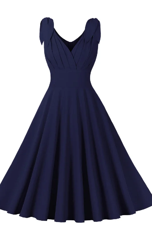 Trendy Women's Apparel for All Seasons Tie Shoulder Navy Blue Swing Swing Dress