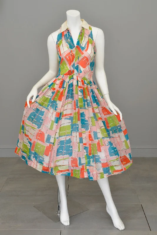 Women's Cozy Clothes 1940s 50s Contemporary Art Print Dress - Restoration piece, needs good cleaning