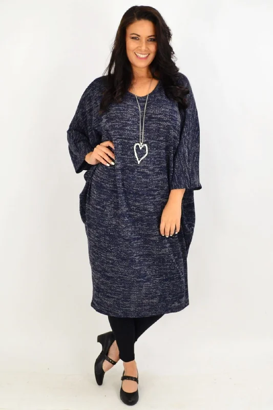 Women's Clothing And Garments Sets Navy Blue Textured Knit Tunic Dress