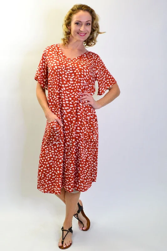 Stylish Savings Rust Dots and Pockets Tunic Slip Dress