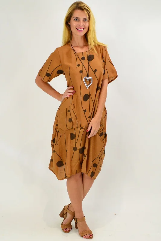 VIP Member Discount Caramel Dots Bubble Tunic Dress