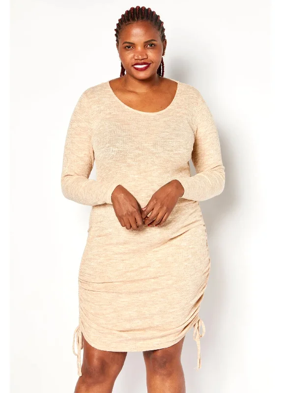 Women's Clothes Online Shopping Women's Side Ruched Knit Dress,Beige