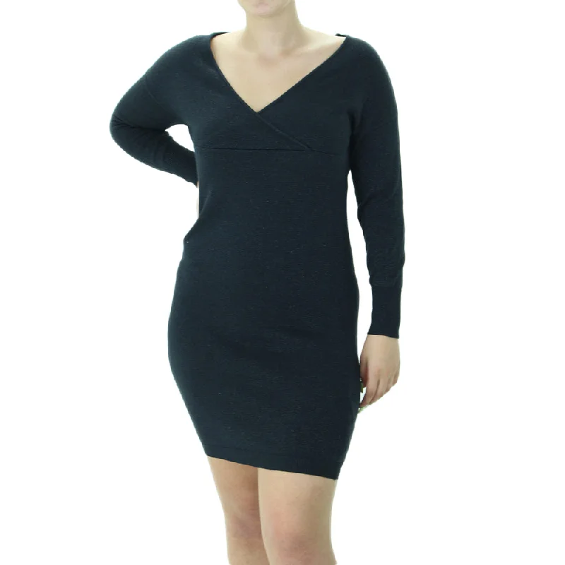 Women's Plus-Size Outfit Women's V-Neck Sweater Dress,Black