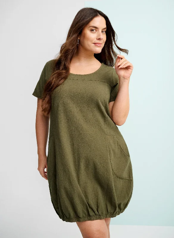 Women's Seasonal Clothes Zizzi Cotton Bubble Dress in Ivy Green