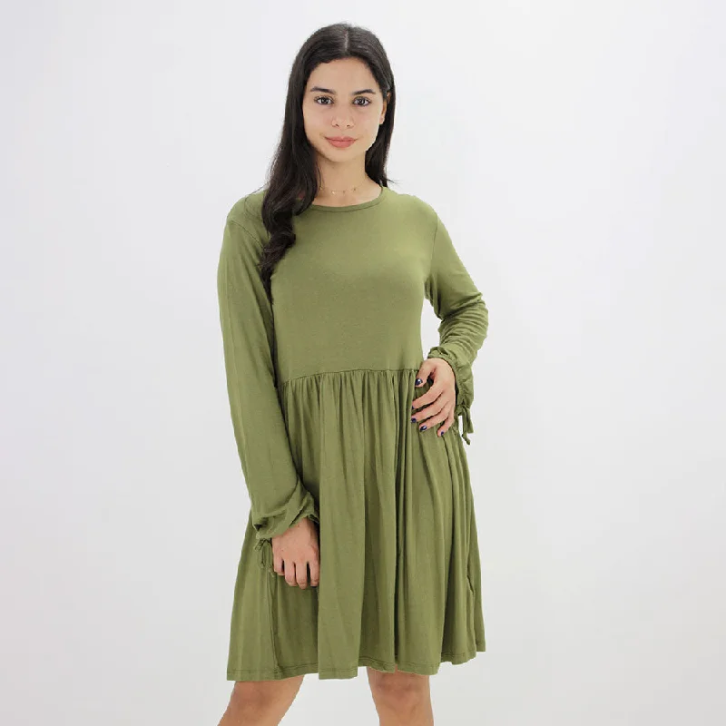 High-End Women's Apparel Women's Plain Flare Regular Fit Dress,Olive