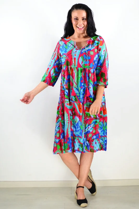 Women's Clothing Stores Natasha Colourful Tie Neck Tunic Dress