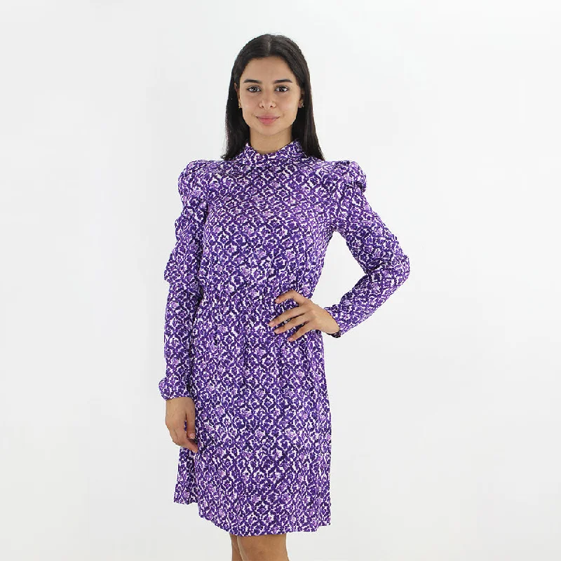 Women's Professional Clothes Women's Printed High Neck Dress,Purple