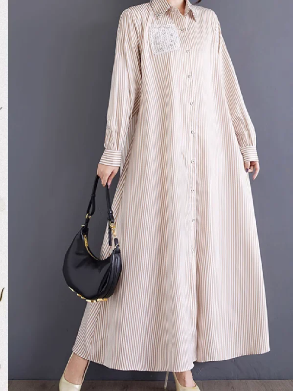 Trendy Women's Apparel for All Seasons Women's Beautiful Stylish Button-Up High-End Stripe A-Line Dress