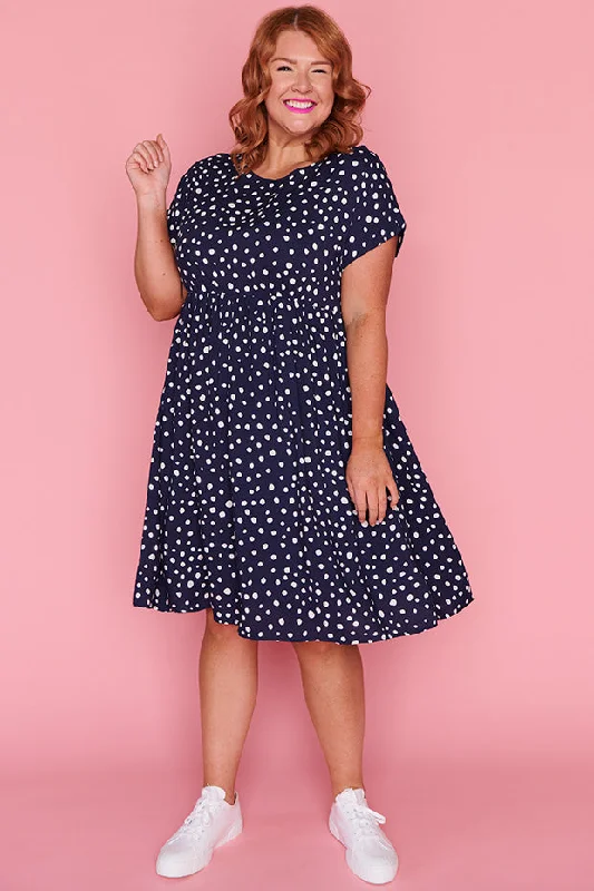 Best Online Boutiques Malia Navy & White Flecks Dress