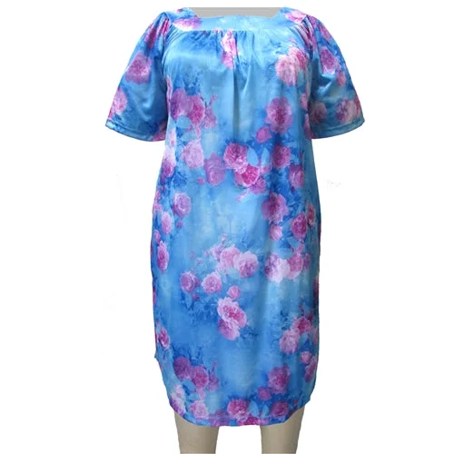 Women's Clothing Online Blue Flourish Square Neck Lounging Dress Women's Plus Size Dress