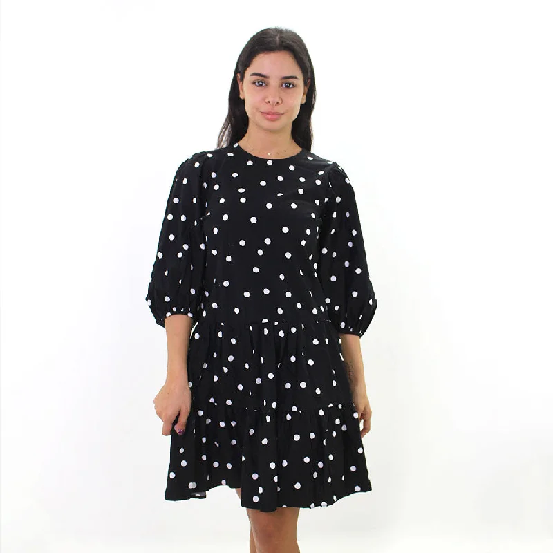 Fashionable Women's Clothing Women's Polka Dot Balloon Sleeve Dress,Black