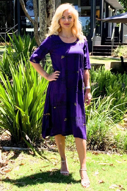 Casual Chic Purple Linen Cotton Print Tunic Dress