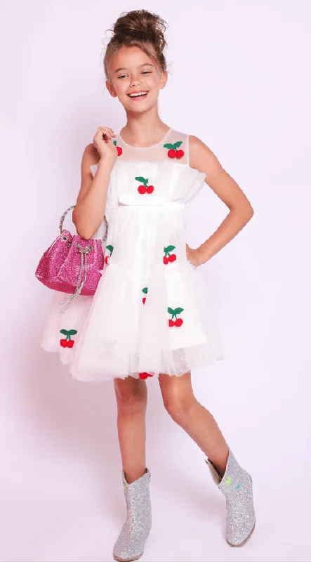 Imeless Style Cherry Pompom Tulle Dress