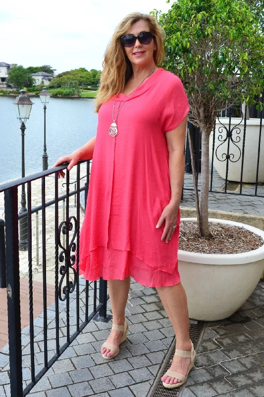 Woman Clothing Coral Drop shoulder Tunic Dress