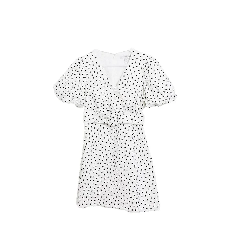 Women's Elegant Clothes Women's Belted Polka Dots Dress,White