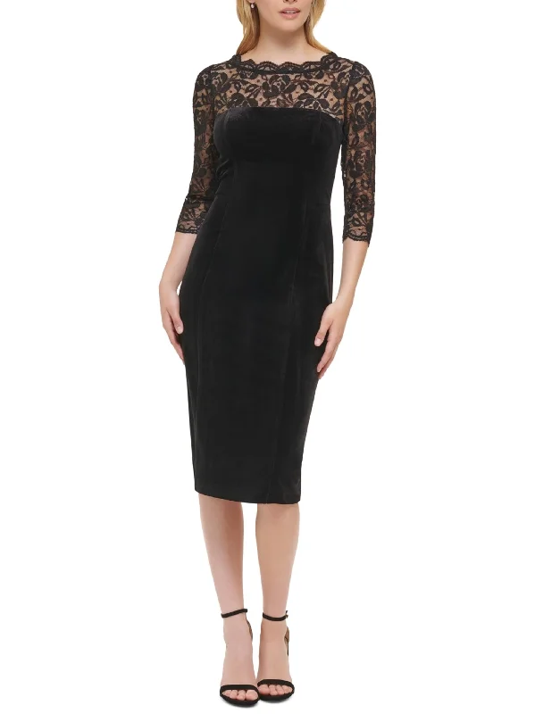 Women's High Street Fashion Women's Lace Velvet Dress,Black