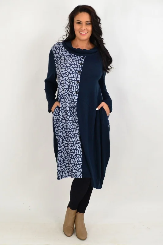 Women's Casual Clothing For Lounging Navy Warm Winter Tunic Dress