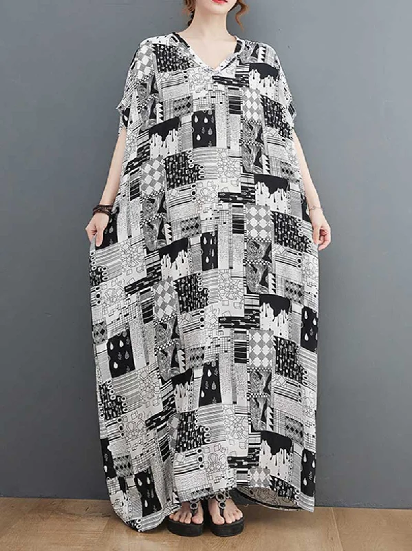 Comfortable Outfit For Women Look At Me Black & White Printed Kaftan Dress