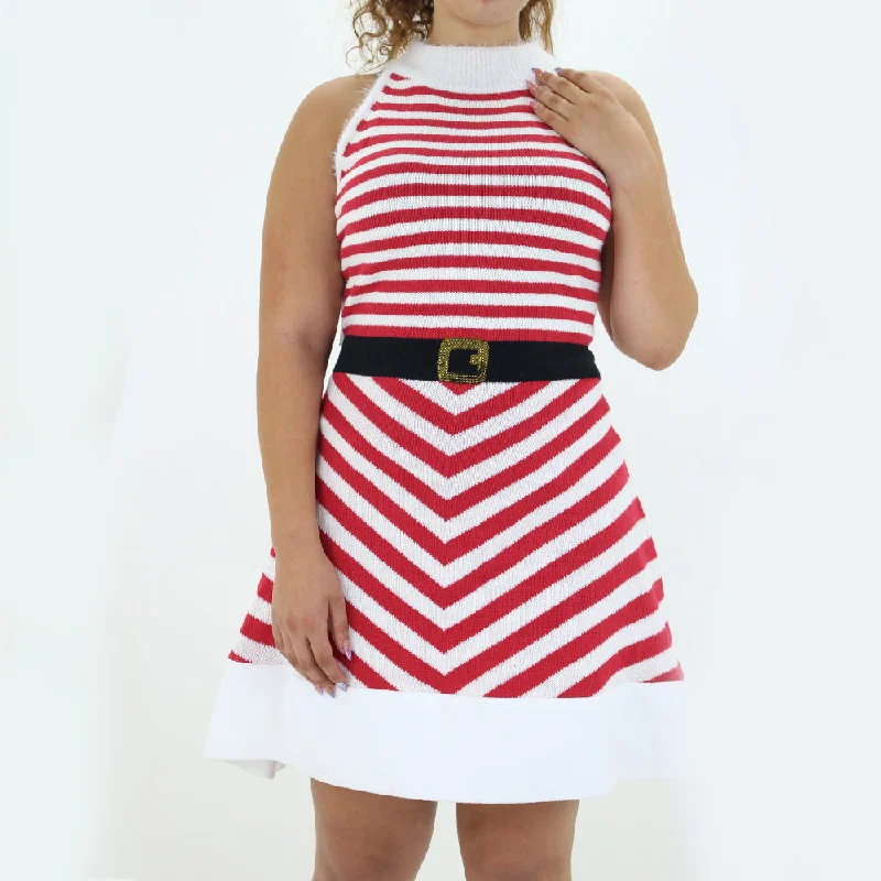 Women's Sporty Clothes Women's Striped Fit & Flare Dress,White/Red