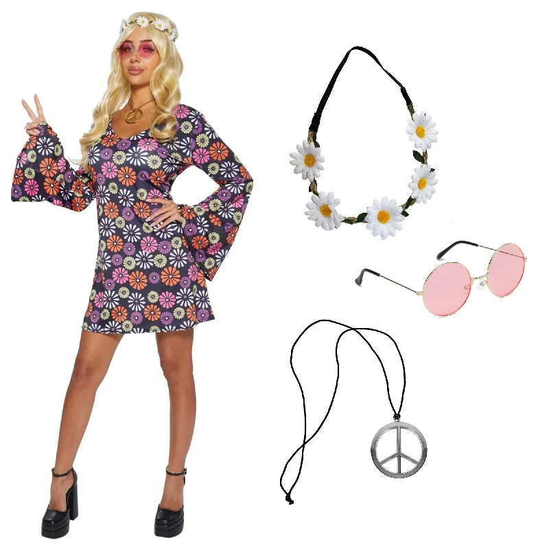 Women's Weekend Outfit Hippie Dress Costume Kit for Adults