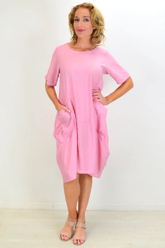 Affordable Online Boutiques Pink Big Pocket Shift Tunic Dress