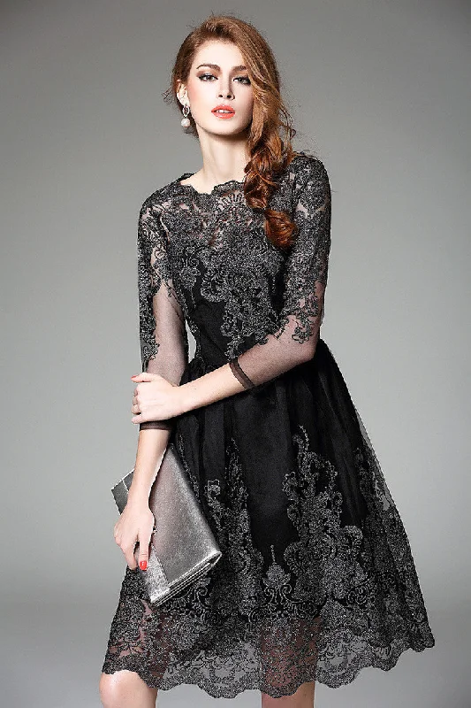 Edgy Fashion 3/4 Sleeve Lace Dress