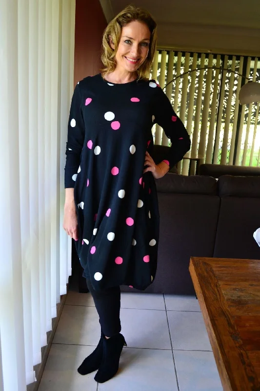 Exclusive Women's Fashion Collection Pink Spots Cocoon Fleece Tunic Dress