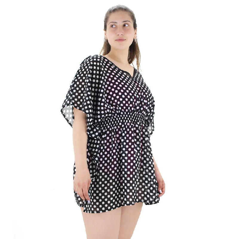 Clothing Sale Women's Polka Dots Chiffon Dress,Black/White