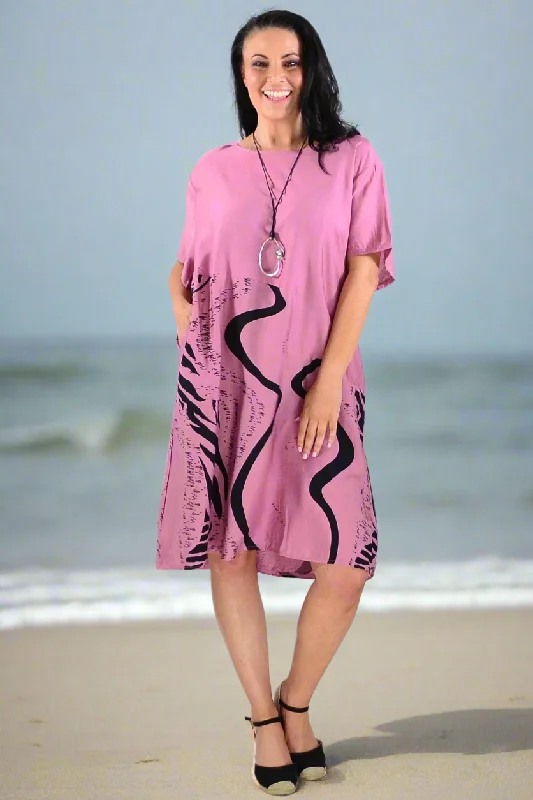 Women's Holiday Clothing Dusty Pink Striped Tunic Dress