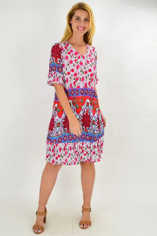 Women's Trendy Outfit Turkish Flower Crinkle Tunic Dress