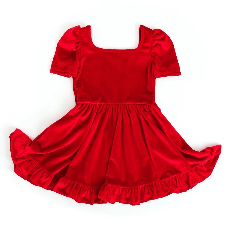 Women's Vacation Outfit Set Red Velvet Mod Twirl Dress