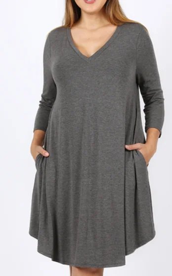 Affordable Trendy Clothes For Women The Greta - Women's Plus Size A-Line Dress in Heather Gray