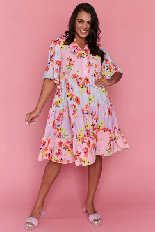 Preppy Style Terry Mixed Cherry Blossom Dress