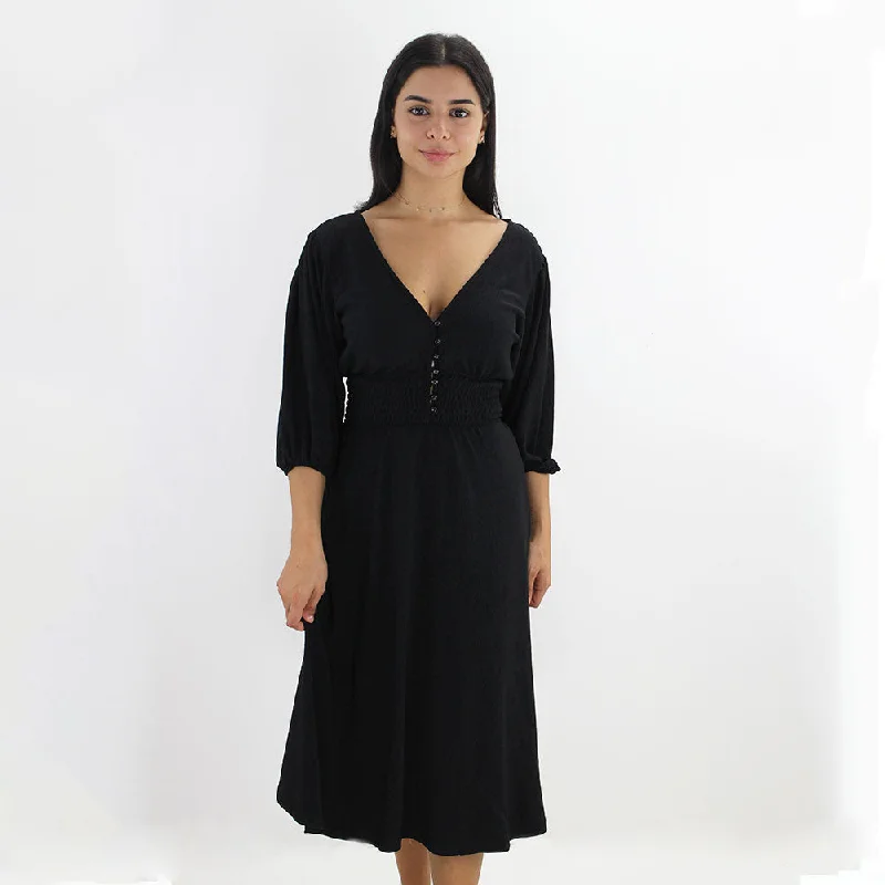 Women's Fashionable Clothing Sets Women's Ribbed Smocked Waist Dress,Black