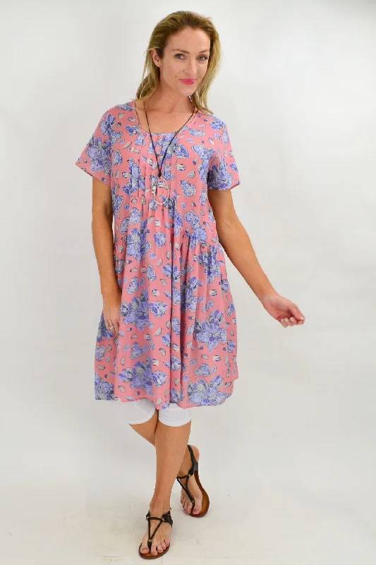 Women's Garments Peach Blue Peasant Tunic Dress