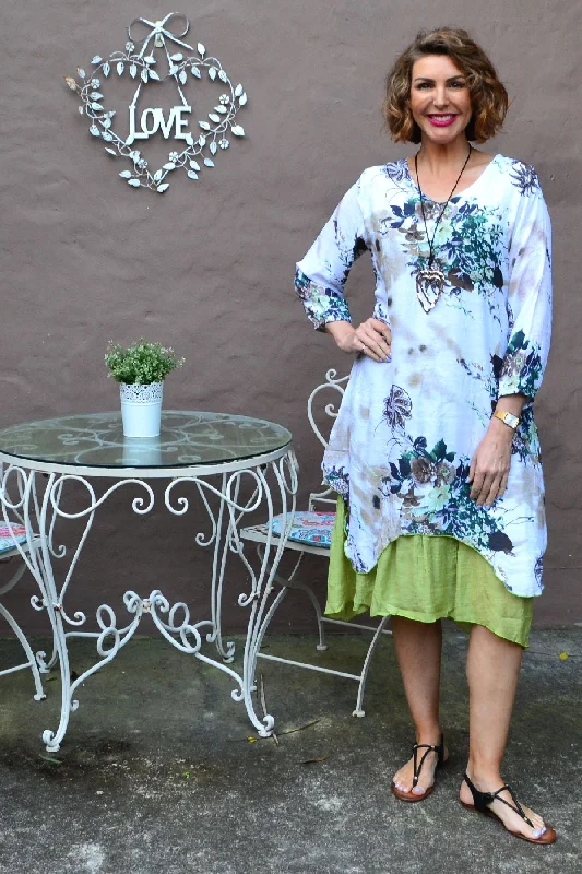 Bold Prints Casual Chic Green Paisley Layered Tunic Dress