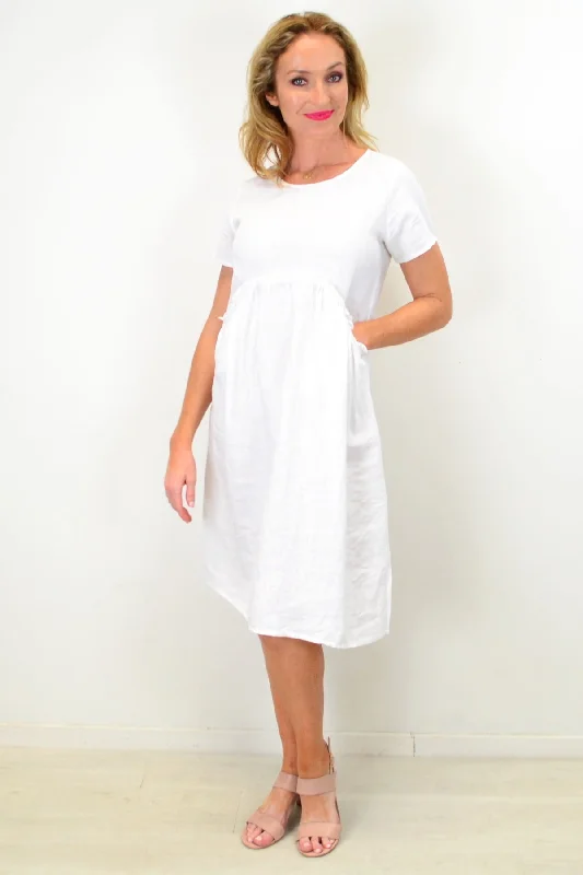 Women's Resort Garments White Linen Sunday Best Tunic Dress