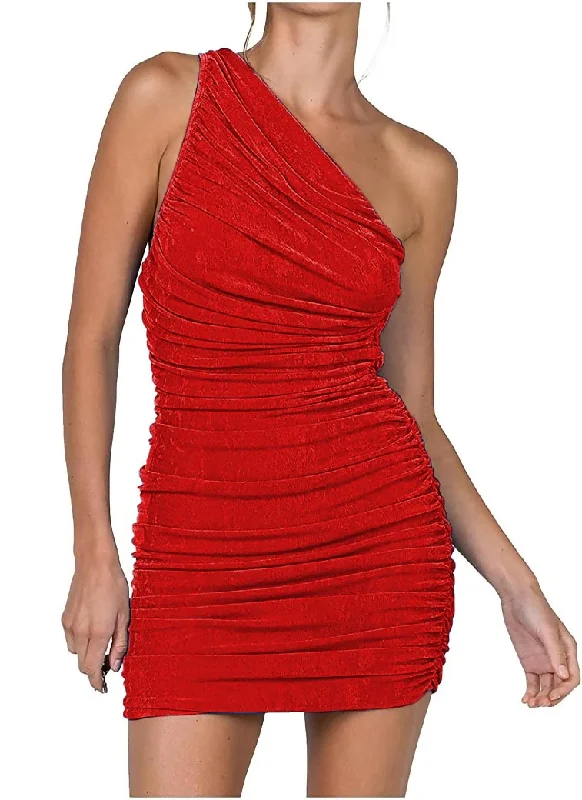 Stylish Dresses for Women ssb red ruched one shoulder bow dress