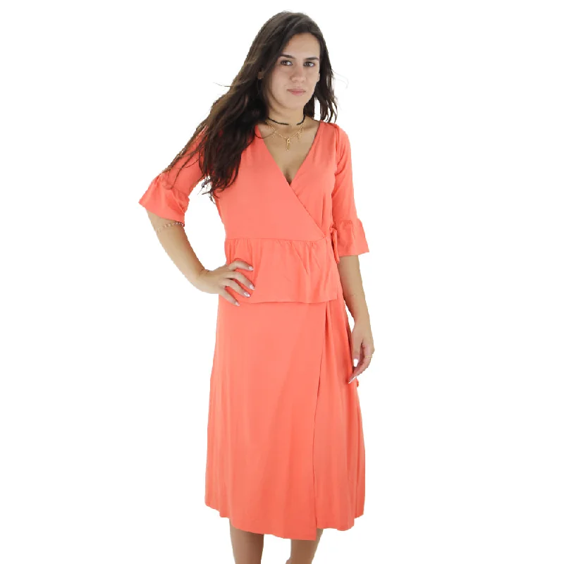 Chic Outfits Women's V- Neck Tie Side Dress,Orange