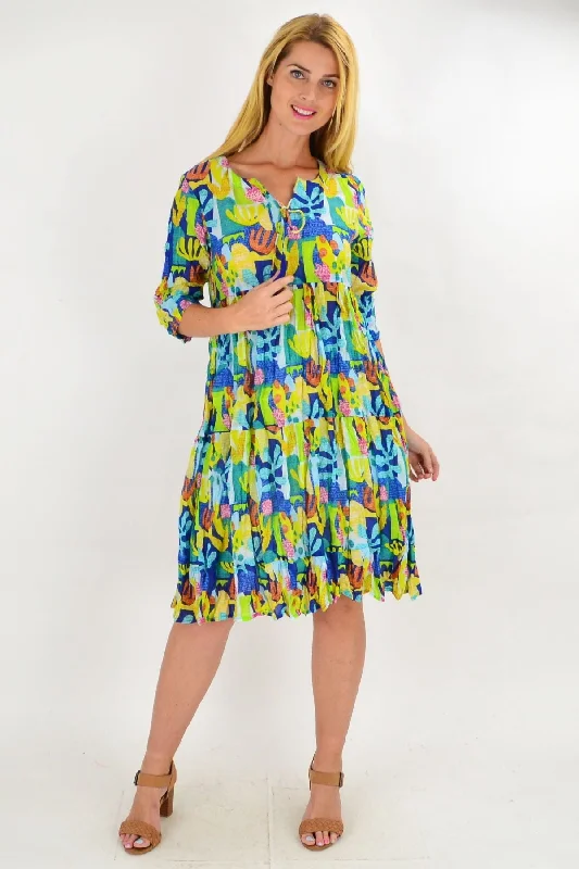 Bold and Elegant Women's Fashion Great Barrier Reef Tie Neck Tunic Dress