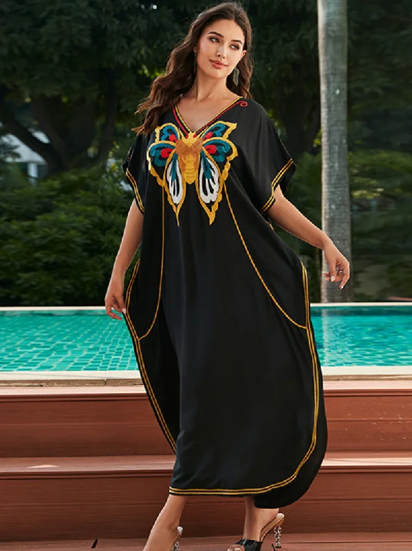 Sale Clothes Online Women's Comfort and Elegance Embroidered Holiday Loose Kaftan Dress