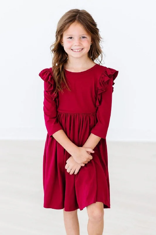 Women's Cozy Clothes Burgundy Ruffle Twirl Dress