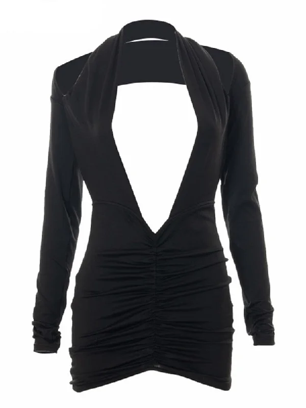 Clearance Sale Hervlica Pure Black Sexy Cutout Dress