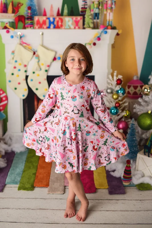 Online Boutiques Best PINK CHRISTMAS TWIRLY DRESS