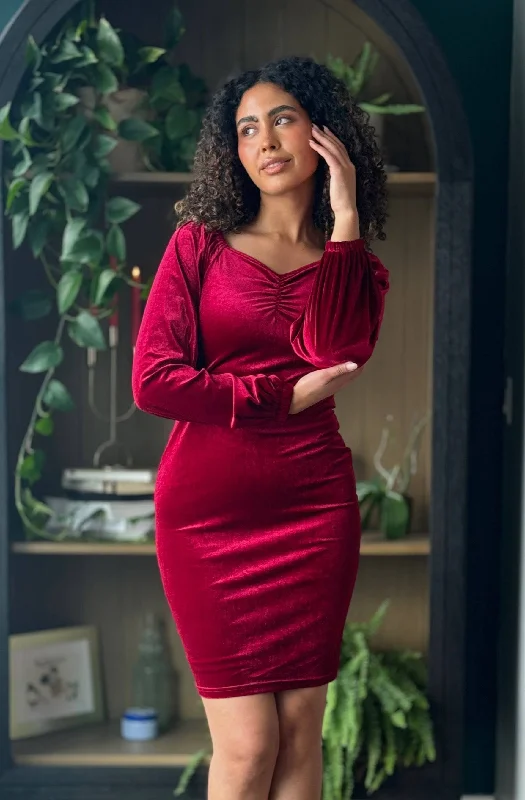 Online Boutique Stores Nonet Dress in Red Wine | Bishop Sleeves Dress