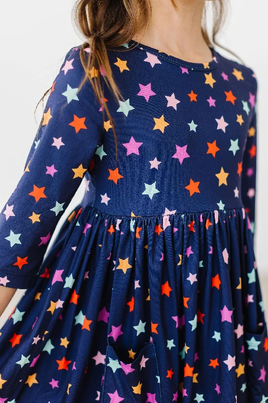 Clothing Woman Halloween Stars 3/4 Sleeve Pocket Twirl Dress